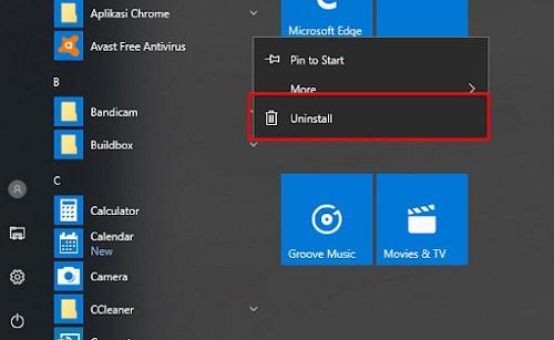 cara uninstal aplikasi di laptop